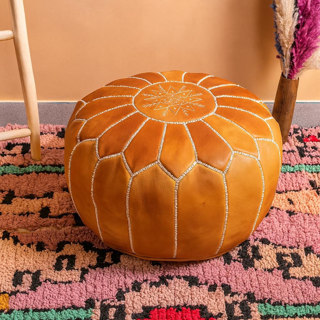 Handmade Moroccan Leather Pouf Ottoman – Customizable Floor Cushion, Boho Footstool, Authentic Marrakesh Decor