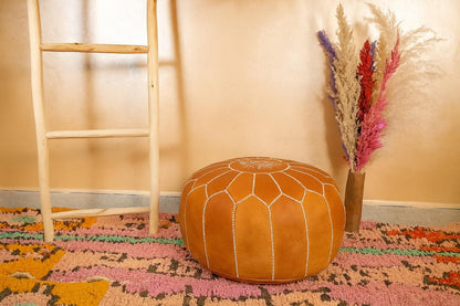 Handmade Moroccan Leather Pouf Ottoman – Customizable Floor Cushion, Boho Footstool, Authentic Marrakesh Decor