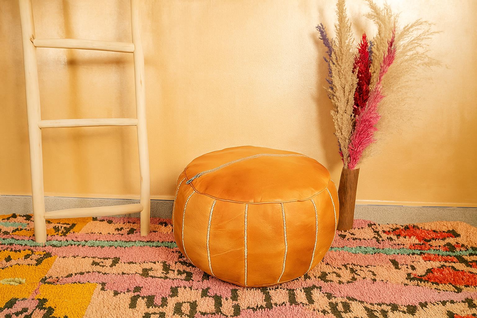 Handmade Moroccan Leather Pouf Ottoman – Customizable Floor Cushion, Boho Footstool, Authentic Marrakesh Decor