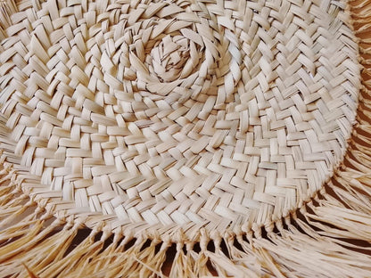 Handmade Raffia Coaster: Large Bohemian Woven Table Mat with Fringe