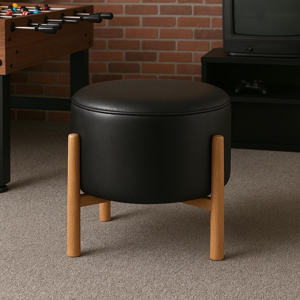 Handmade Round Leather Ottoman Stool – Upholstered Bench Pouf Chair – Modern Coffee Seat or End Table – Custom Genuine or Faux Leather