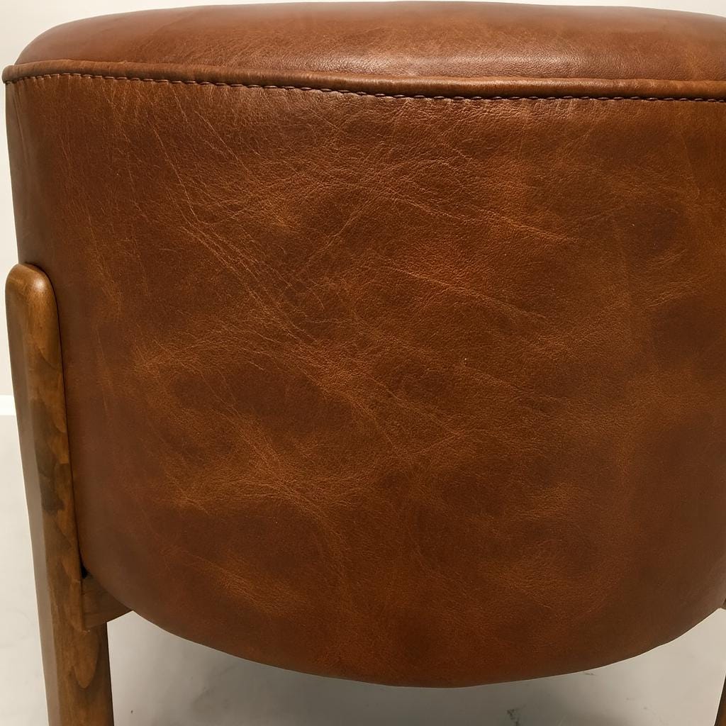 Handmade Round Leather Ottoman Stool – Upholstered Bench Pouf Chair – Modern Coffee Seat or End Table – Custom Genuine or Faux Leather