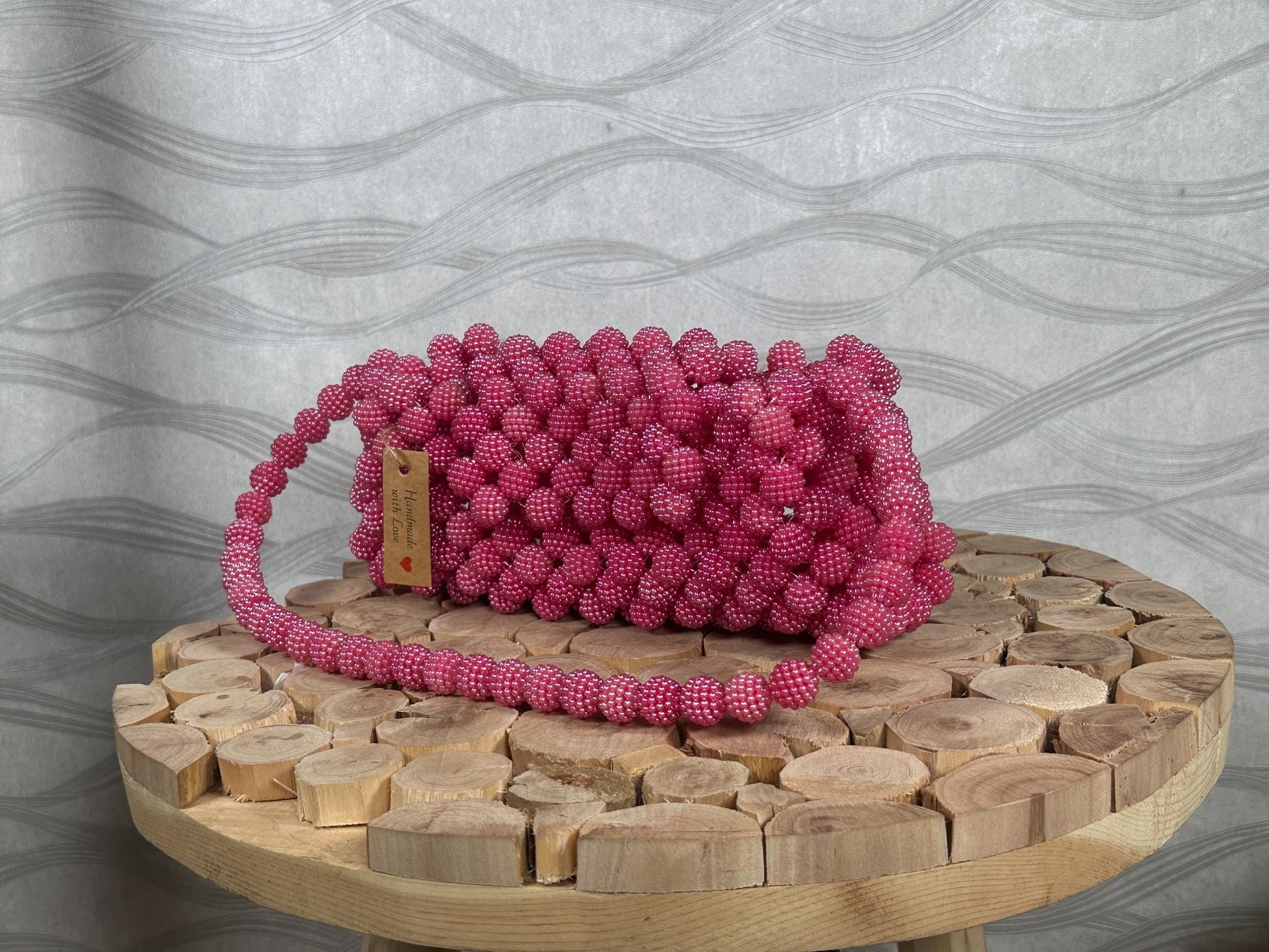 Handmade Pink Beaded Bridal Bag: Pearl Evening Clutch