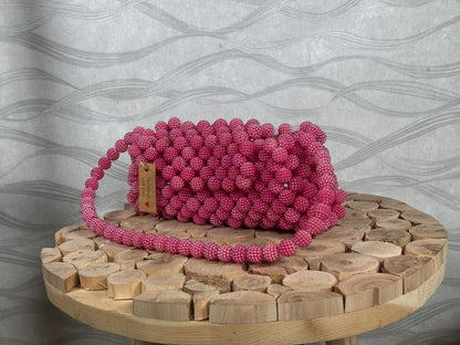 Handmade Pink Beaded Bridal Bag: Pearl Evening Clutch