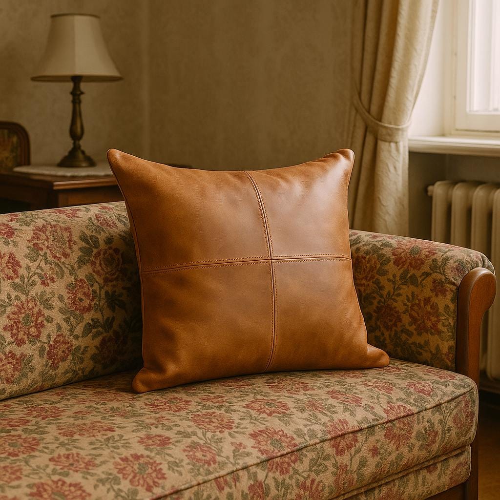 Handmade Tan Leather Pillow Cover: Full-Grain Cowhide Cushion