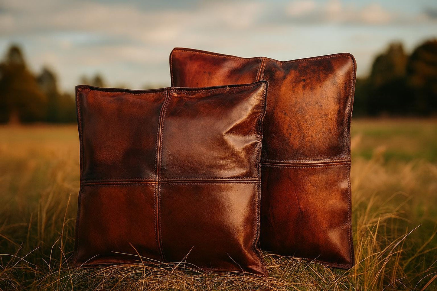 Handmade Leather Pillow Cover: Rustic Farmhouse Throw Cushion