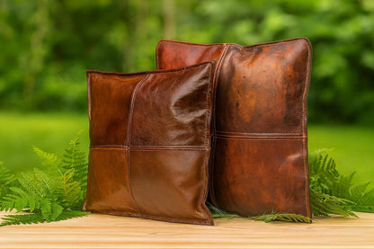 Handmade Leather Pillow Cover: Rustic Farmhouse Throw Cushion