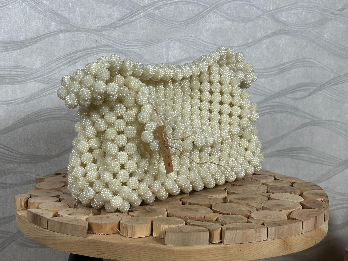 Handmade Pearl Beaded Bag: Vintage Bridal Clutch, Elegant Shoulder Bag