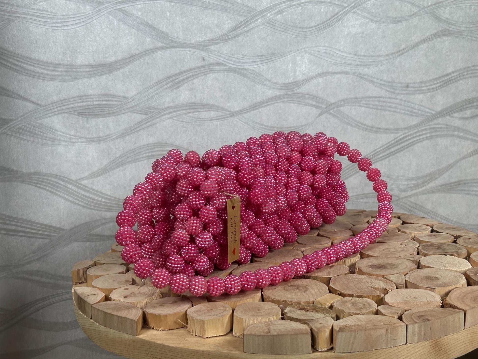 Handmade Pink Beaded Bridal Bag: Pearl Evening Clutch