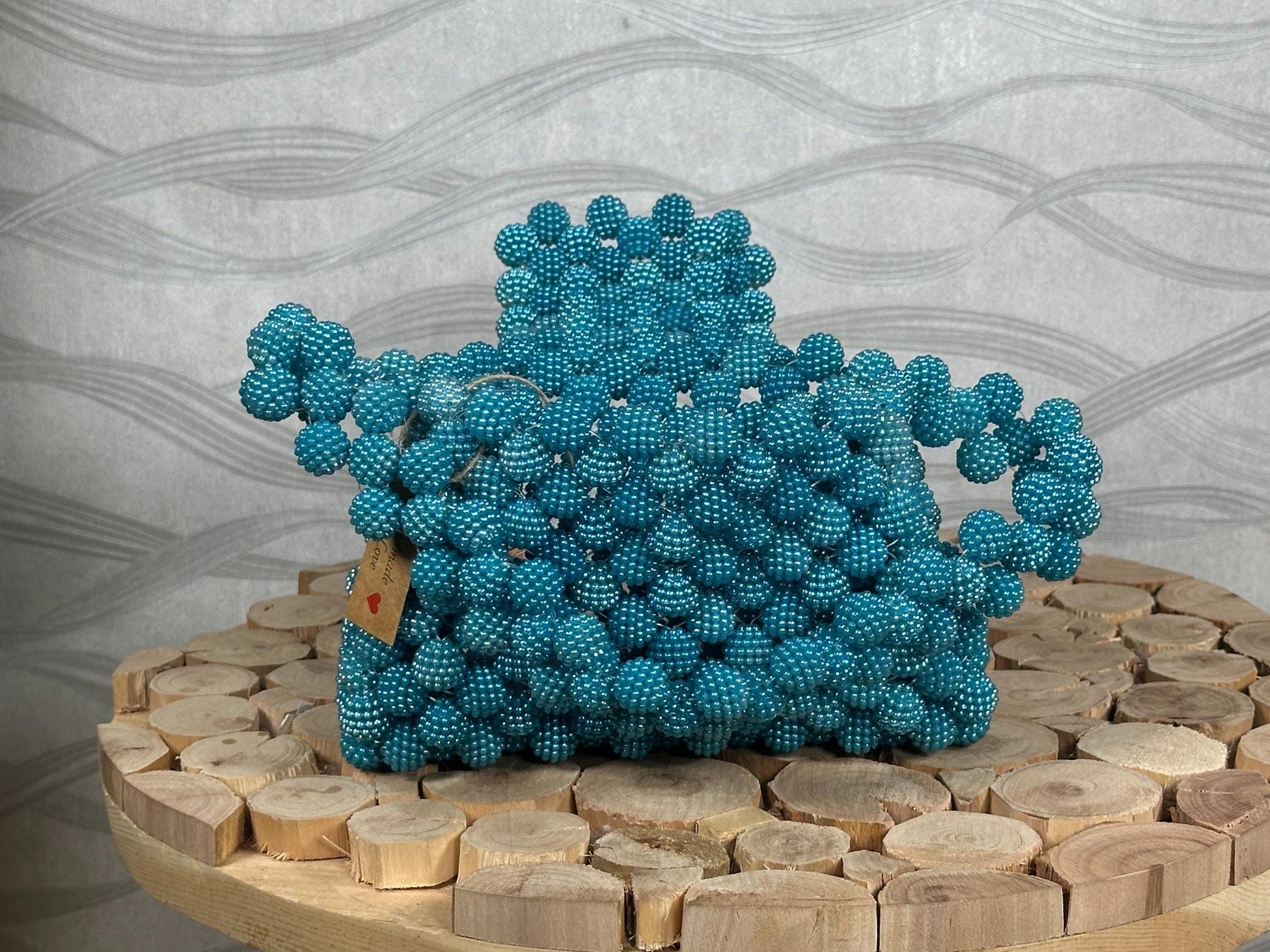 Handmade Turquoise Beaded Bag: Retro-Chic Shoulder Purse