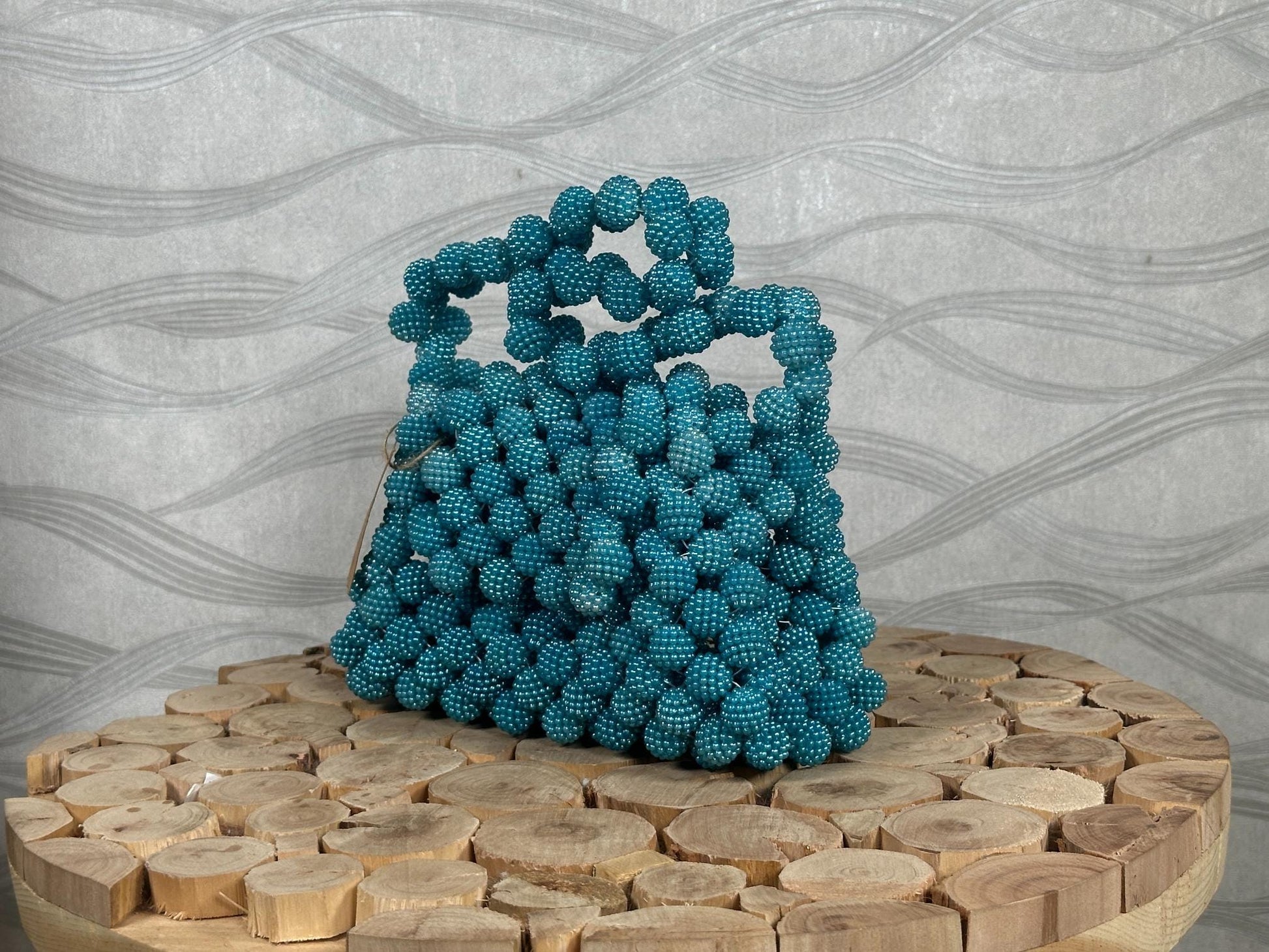 Handmade Turquoise Beaded Bag: Retro-Chic Shoulder Purse