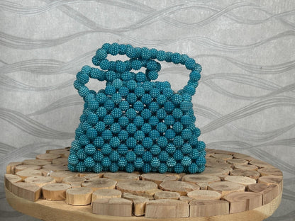 Handmade Turquoise Beaded Bag: Retro-Chic Shoulder Purse