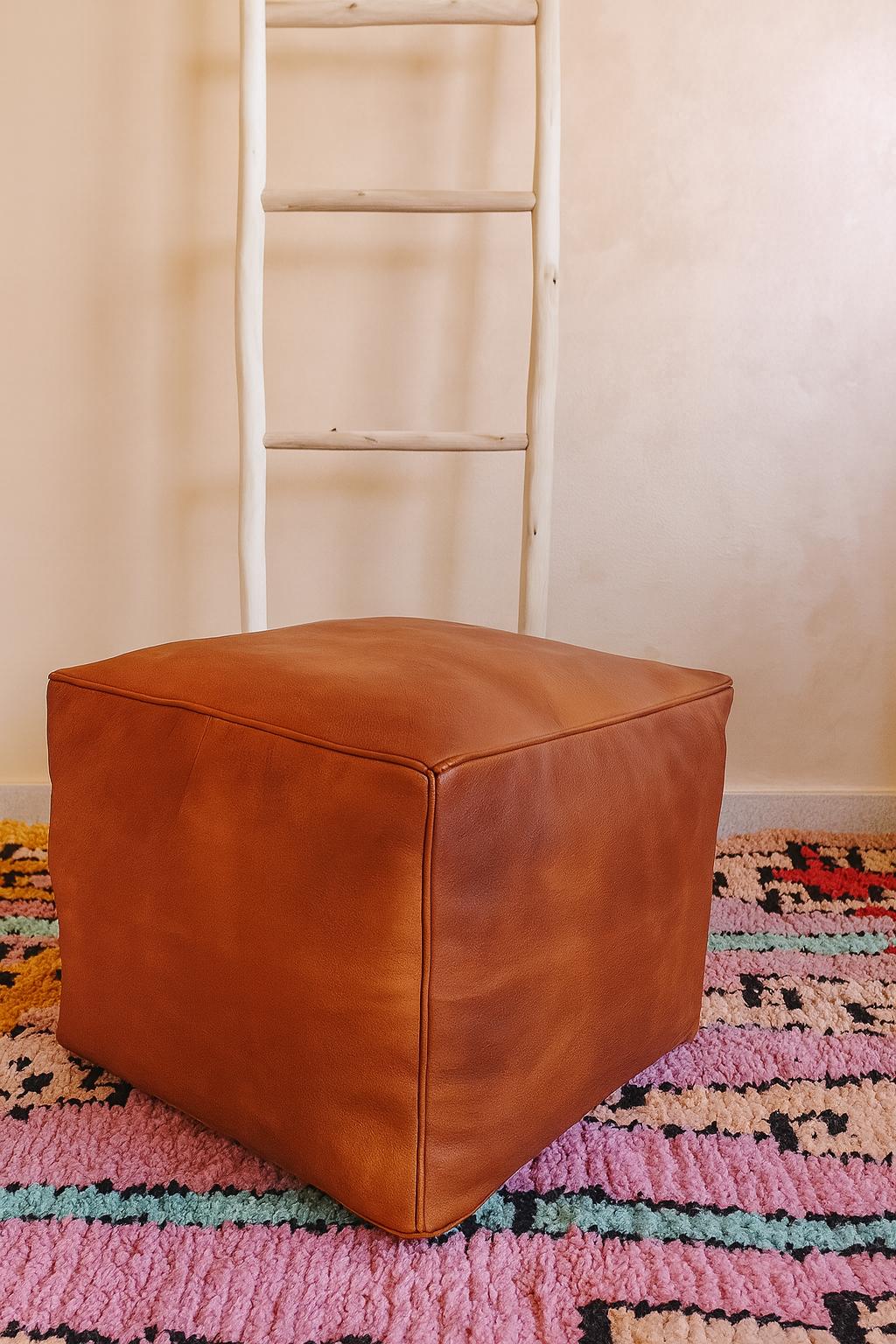 Handmade Moroccan Leather Pouf: Customizable Ottoman Footstool