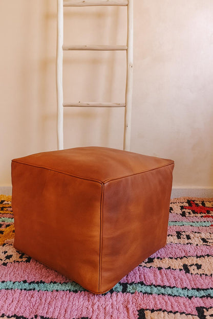 Handmade Moroccan Leather Pouf: Customizable Ottoman Footstool