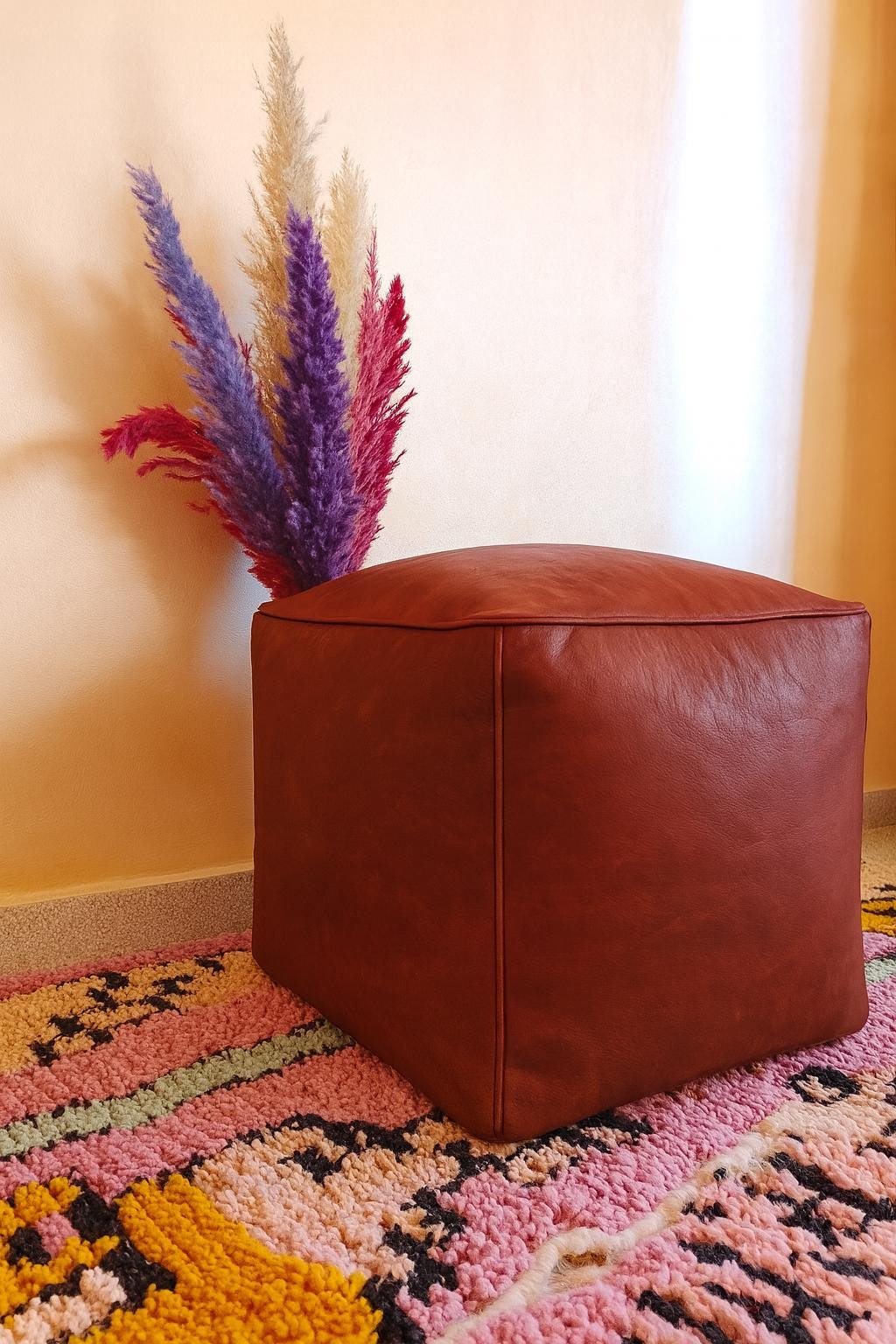 Handmade Moroccan Leather Pouf: Customizable Ottoman Footstool