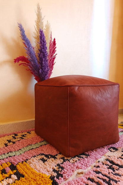 Handmade Moroccan Leather Pouf: Customizable Ottoman Footstool