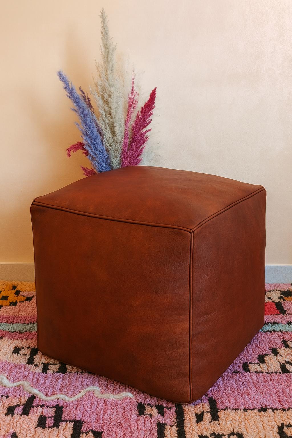 Handmade Moroccan Leather Pouf: Customizable Ottoman Footstool