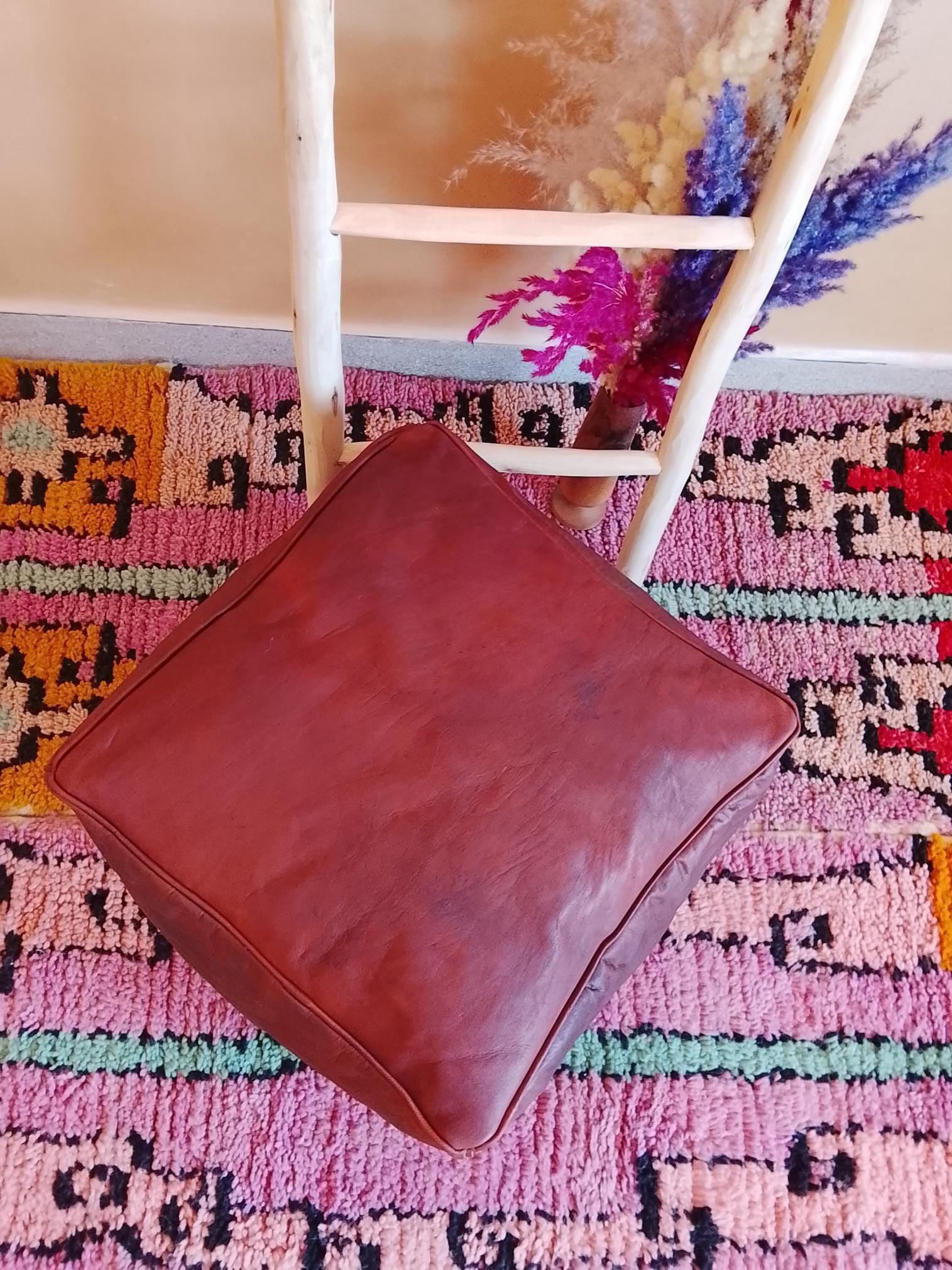 Handmade Moroccan Leather Pouf: Customizable Ottoman Footstool