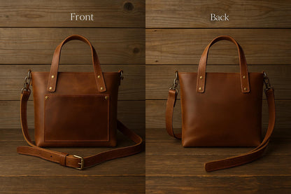 Handmade Leather Mini Tote Bag: Crossbody Shoulder Sling with Zipper