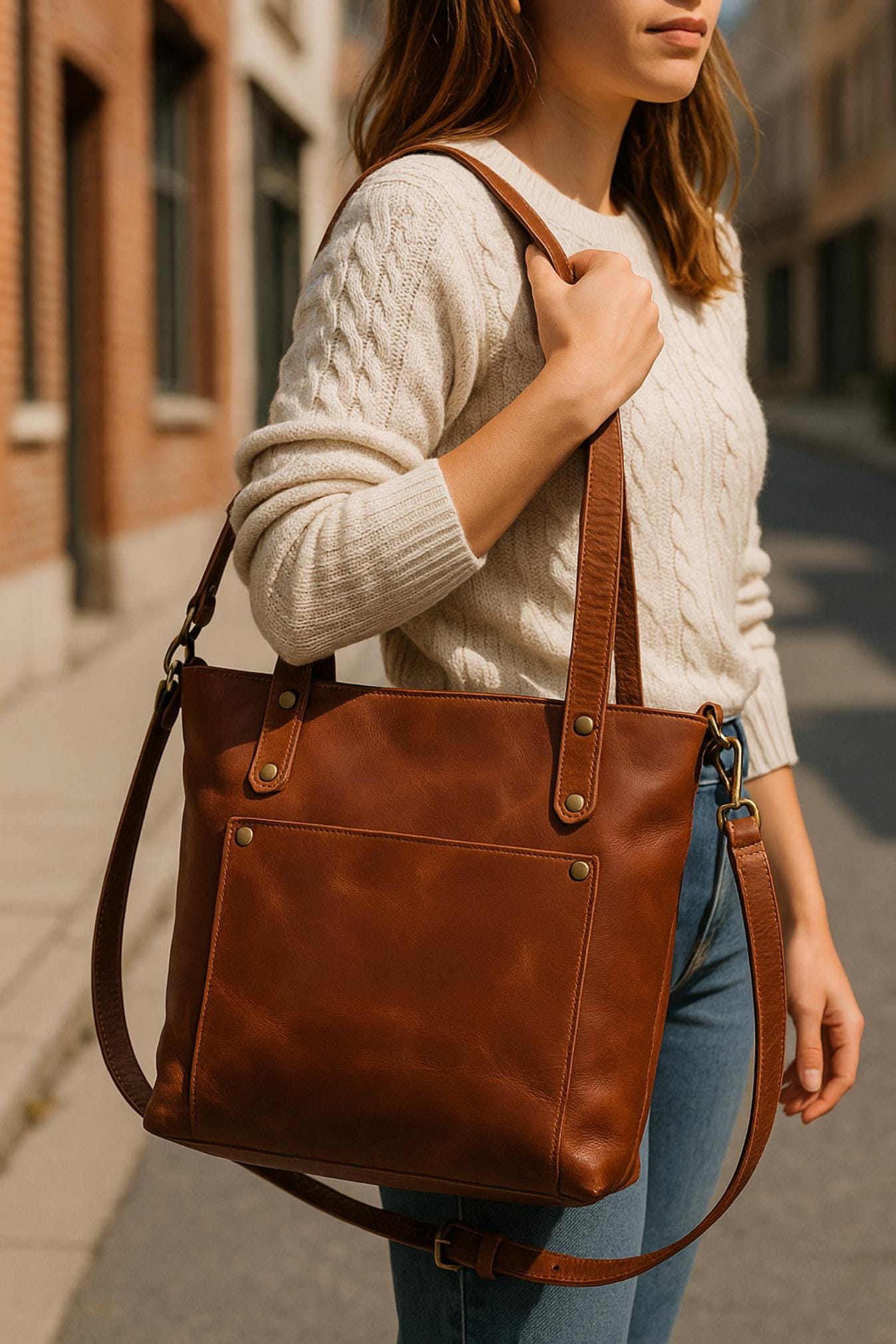 Handmade Leather Mini Tote Bag: Crossbody Shoulder Sling with Zipper