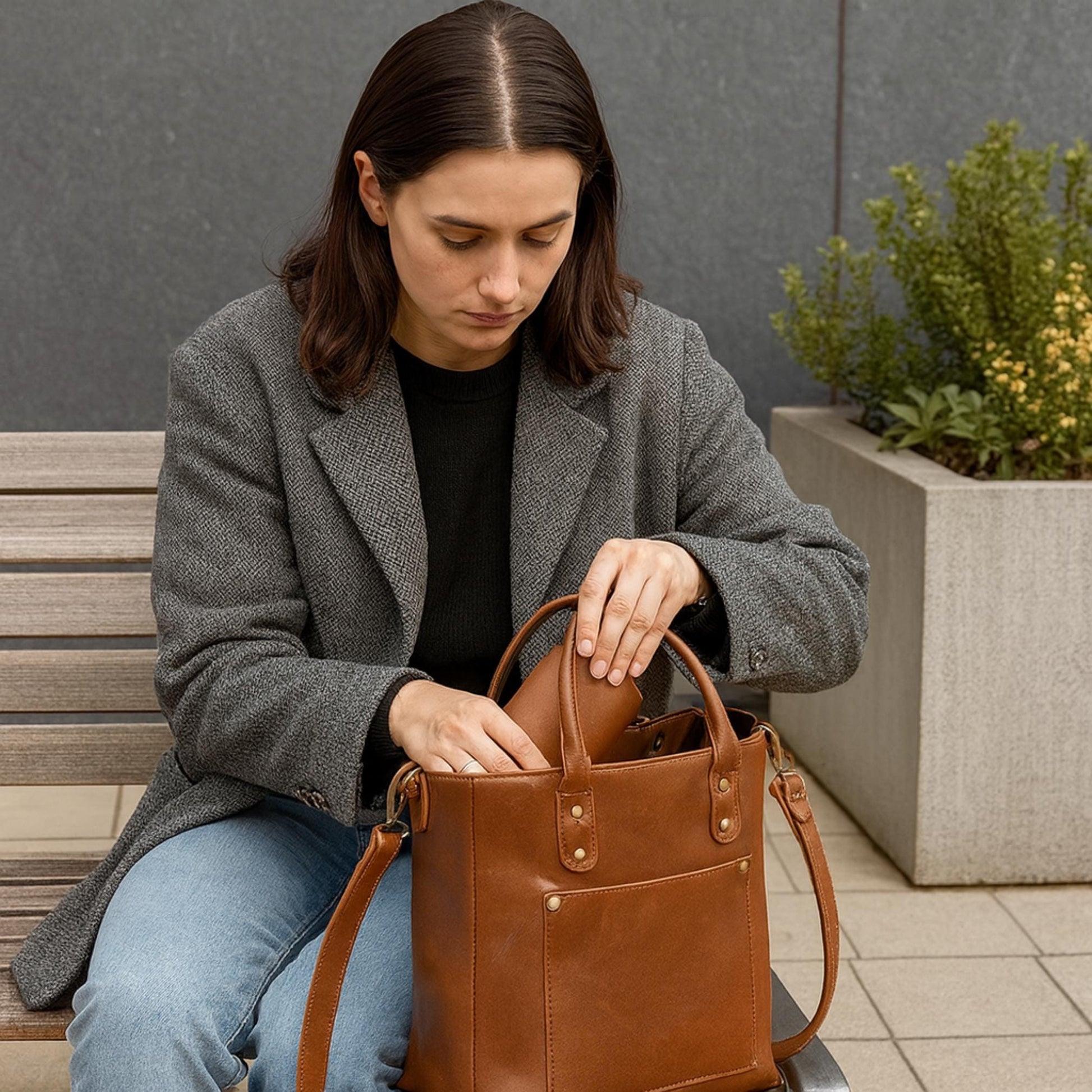 Handmade Leather Mini Tote Bag: Crossbody Shoulder Sling with Zipper