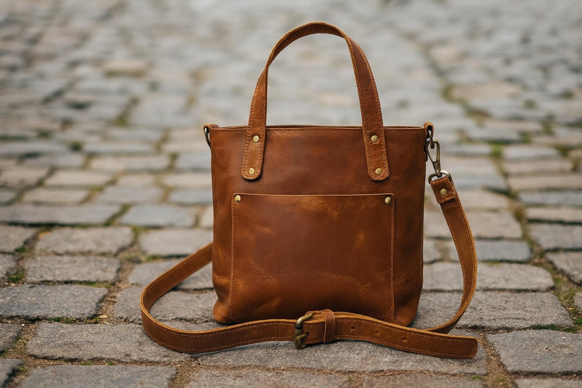 Handmade Leather Mini Tote Bag: Crossbody Shoulder Sling with Zipper