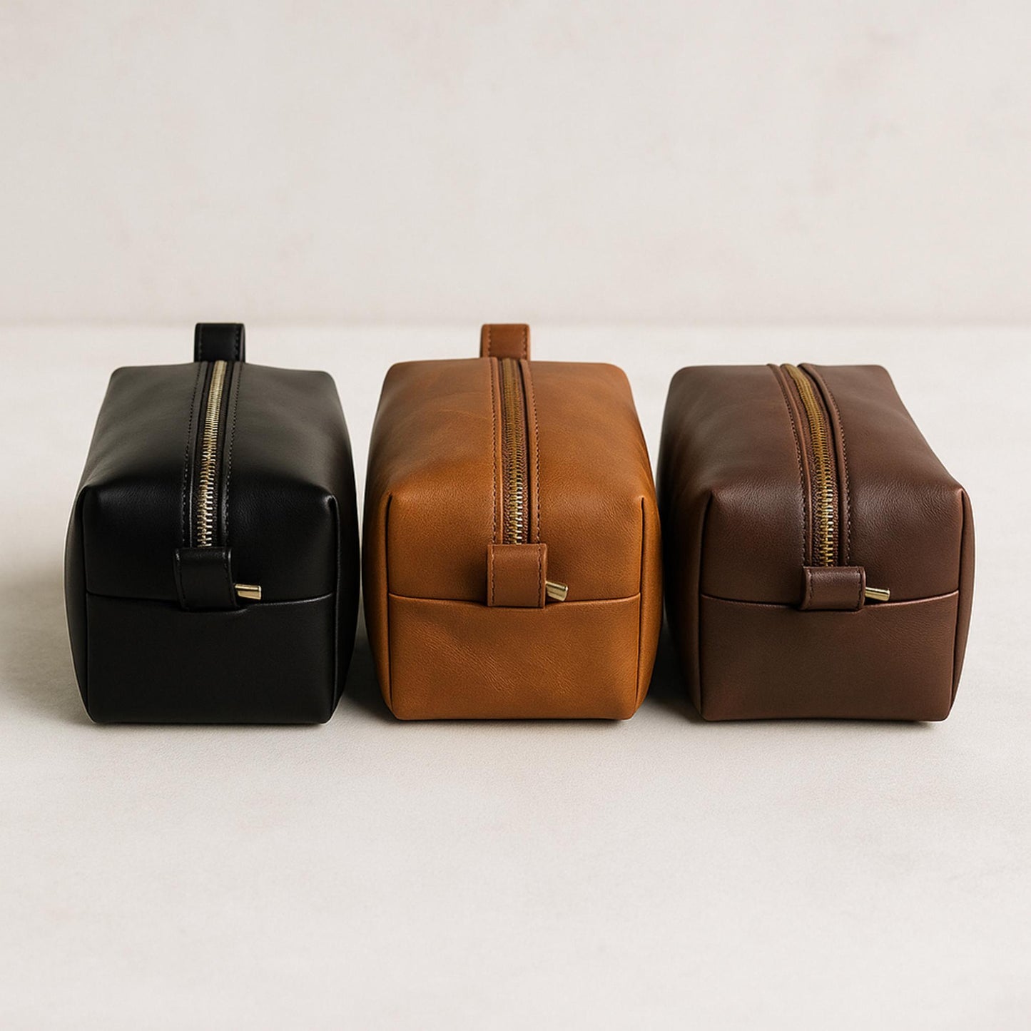 Handmade Leather Dopp Kit: Full Grain Cowhide Toiletry Bag, Brass Zipper