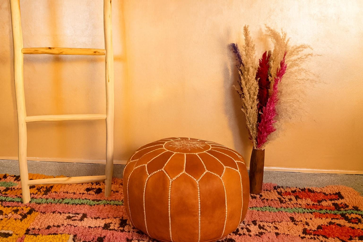 Handmade Moroccan Leather Pouf Ottoman – Customizable Floor Cushion, Boho Footstool, Authentic Marrakesh Decor