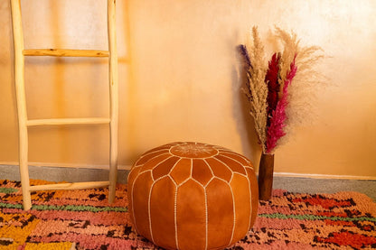 Handmade Moroccan Leather Pouf Ottoman – Customizable Floor Cushion, Boho Footstool, Authentic Marrakesh Decor