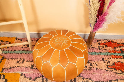 Handmade Moroccan Leather Pouf Ottoman – Customizable Floor Cushion, Boho Footstool, Authentic Marrakesh Decor