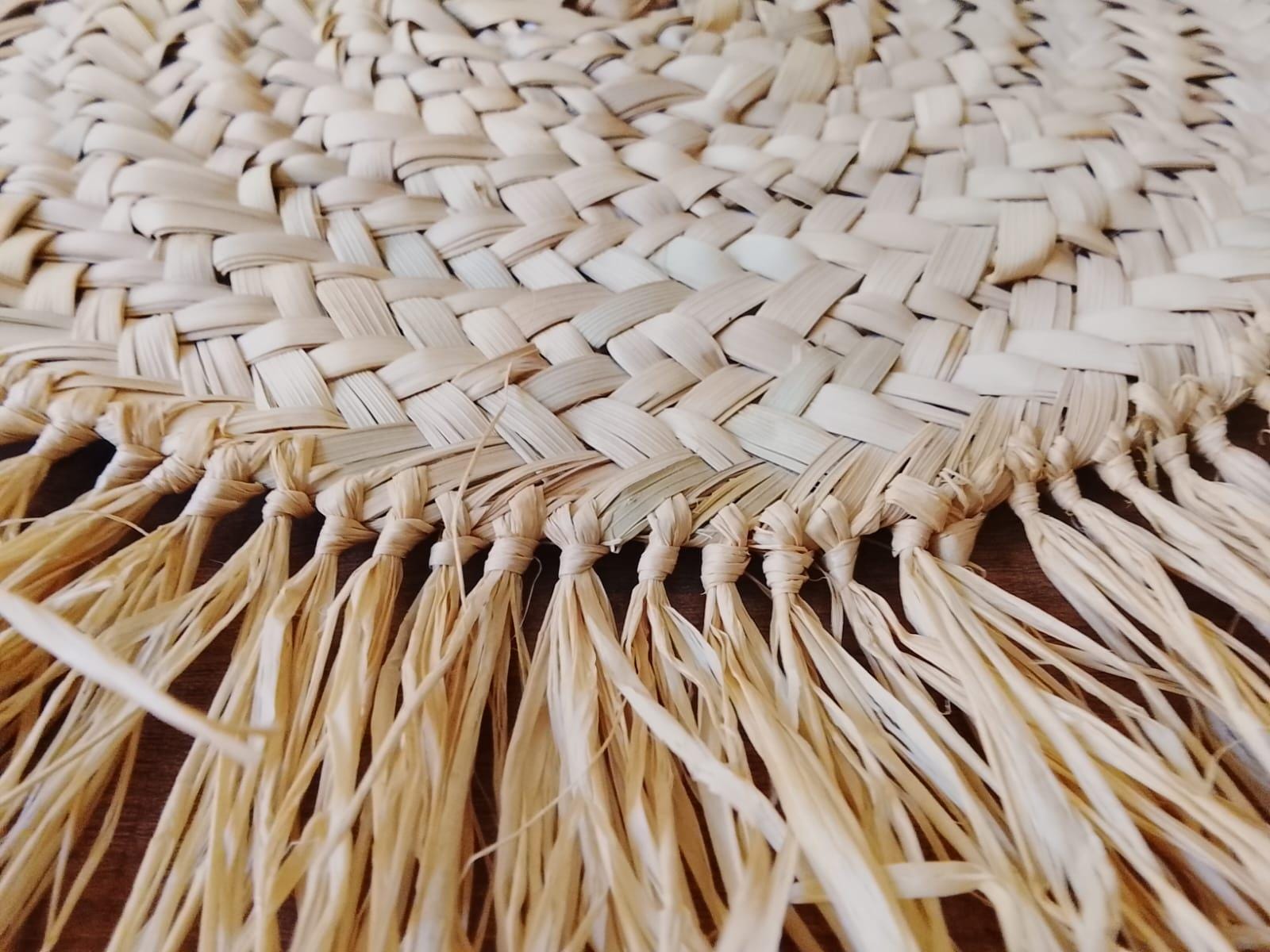 Handmade Raffia Coaster: Large Bohemian Woven Table Mat with Fringe