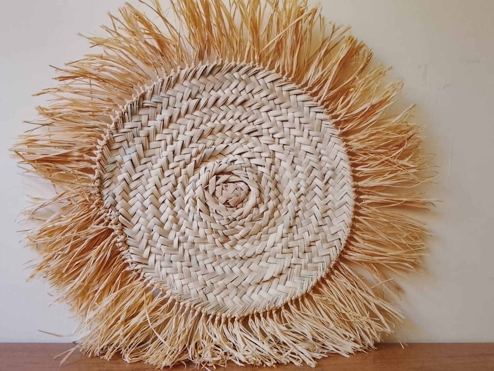 Handmade Raffia Coaster: Large Bohemian Woven Table Mat with Fringe