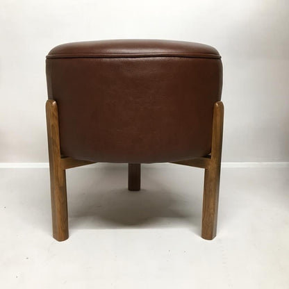 Handmade Round Leather Ottoman Stool – Upholstered Bench Pouf Chair – Modern Coffee Seat or End Table – Custom Genuine or Faux Leather