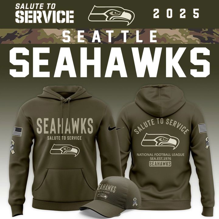 Men's Seattle Seahawks Olive 2025 Salute to Service Sideline Hoodie