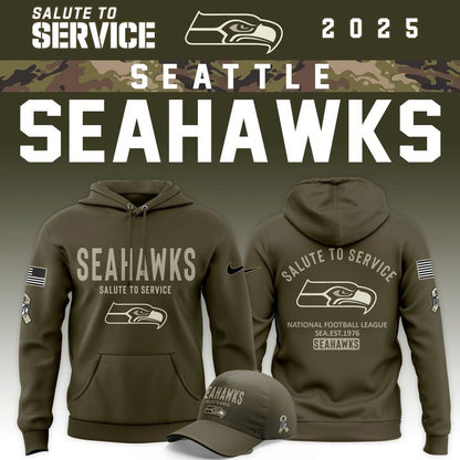 Men's Seattle Seahawks Olive 2025 Salute to Service Sideline Hoodie