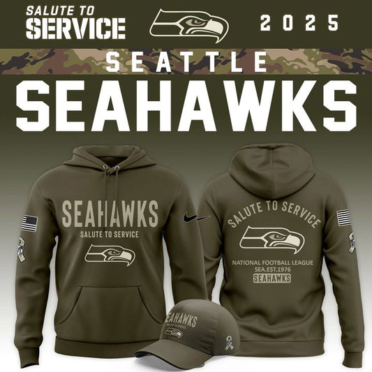 Men's Seattle Seahawks Olive 2025 Salute to Service Sideline Hoodie