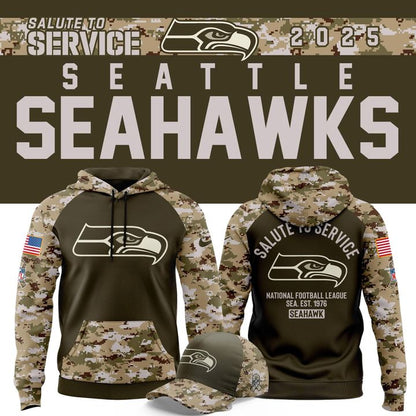 Men's Seattle Seahawks Olive/camo 2025 Salute to Service Sideline Hoodie