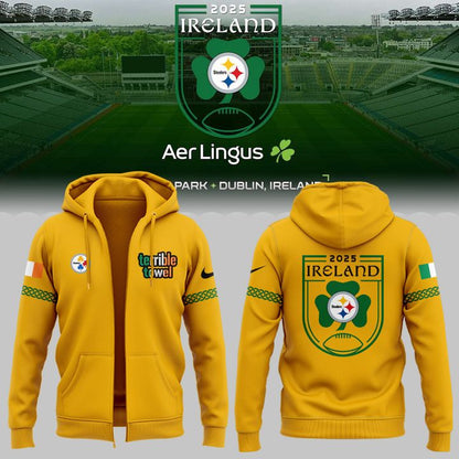 Pittsburgh Steelers 2025 Ireland game Zip Hoodie - Yellow