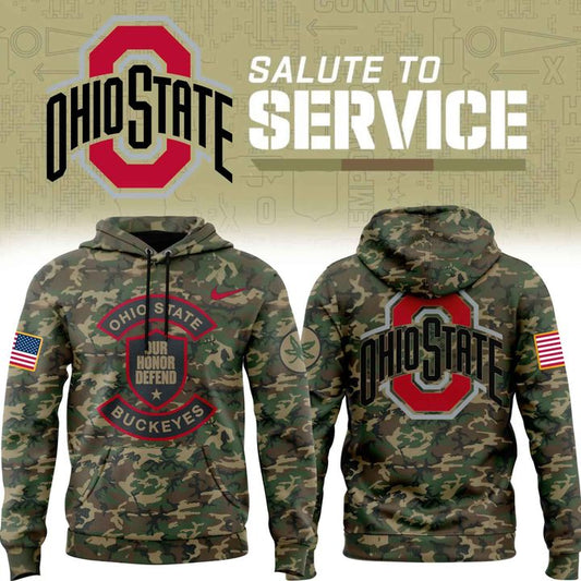 Men's Camo Ohio State Buckeyes 2025 Military Appreciation Club Fleece Pullover Hoodie