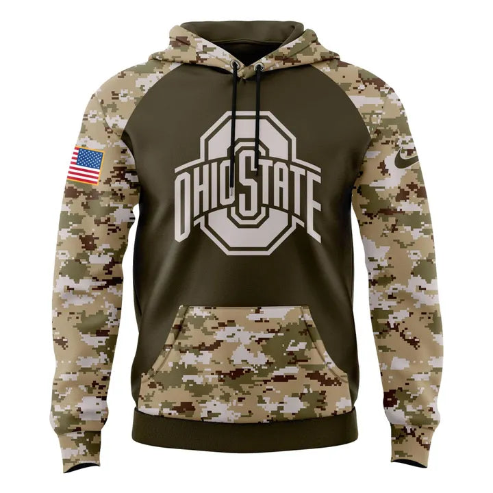 Men's Ohio State Football Olive/camo 2025 Salute To Service Hoodie