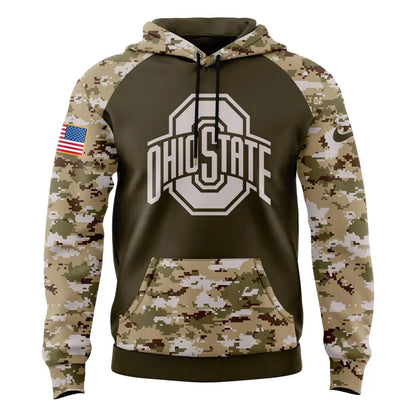 Men's Ohio State Football Olive/camo 2025 Salute To Service Hoodie