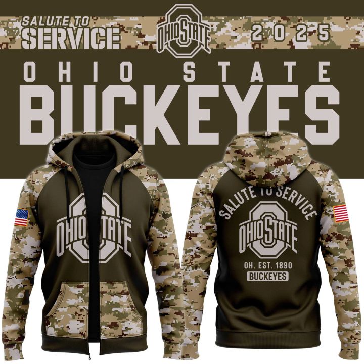 Men's Ohio State Football Olive/camo 2025 Salute To Service Zip Hoodie