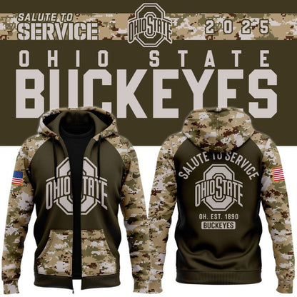 Men's Ohio State Football Olive/camo 2025 Salute To Service Zip Hoodie