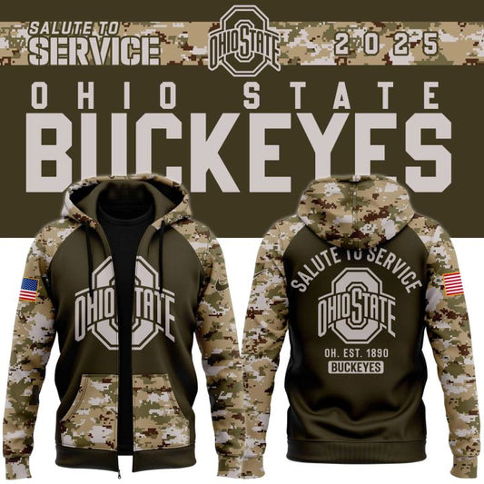 Men's Ohio State Football Olive/camo 2025 Salute To Service Zip Hoodie