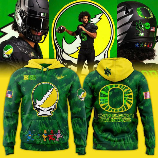 Oregon Ducks Football 2025 Grateful Ducks Tie-Dye Hoodie