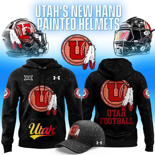 Utah Utes Football "𝟮𝟬𝟮𝟱 𝗛𝗮𝗻𝗱 𝗣𝗮𝗶𝗻𝘁𝗲𝗱 𝗛𝗲𝗹𝗺𝗲𝘁𝘀" Hoodie
