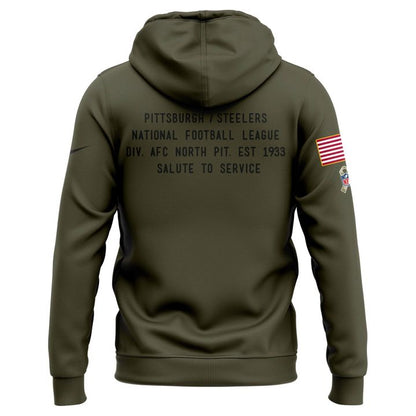 Men's Pittsburgh Steelers Olive 2025 Salute to Service Sideline Hoodie