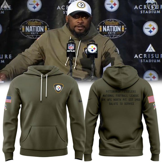 Men's Pittsburgh Steelers Olive 2025 Salute to Service Sideline Hoodie