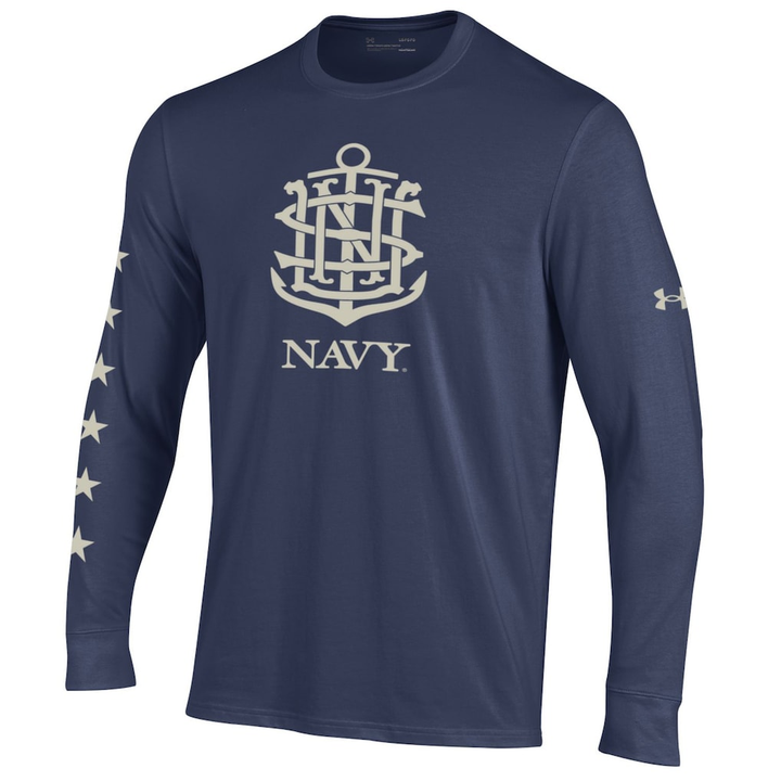 Under Armour Navy Navy Midshipmen 250th Anniversary Uniform Sideline Collection HeatGear Long Sleeve