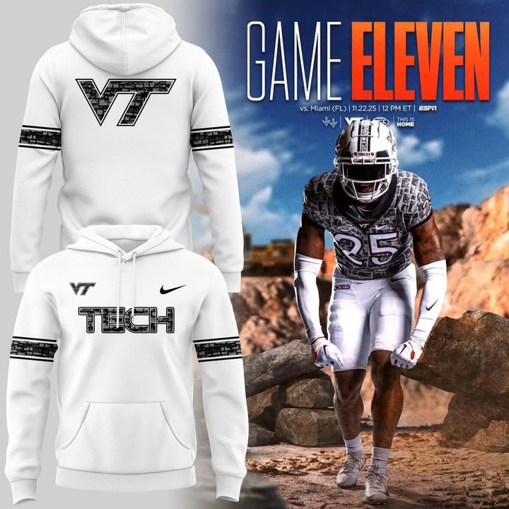 Special Edition Virginia Tech Football Wordmark Logo Uniform White Hoodie